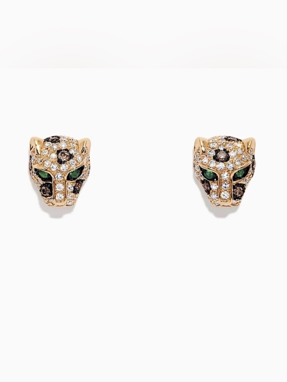 Effy 14K Yellow Gold Panther pave’ Diamond Earrings with Tsavorite Green Eyes